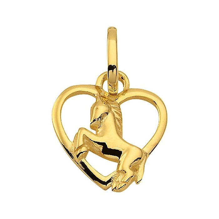 AA323 Pendentif Coeur avec Cheval en or massif 375/1000